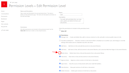 edit permission level