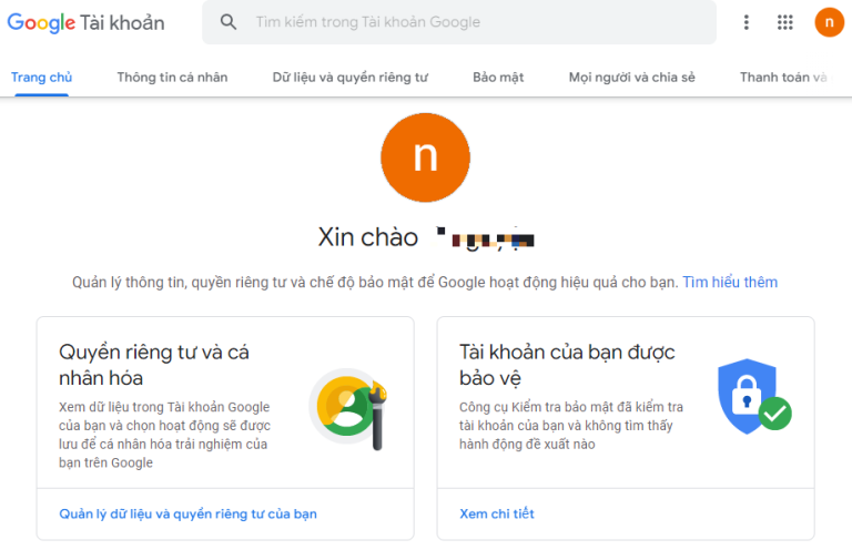 giao diện sau khi đăng ký tài khoản gmail