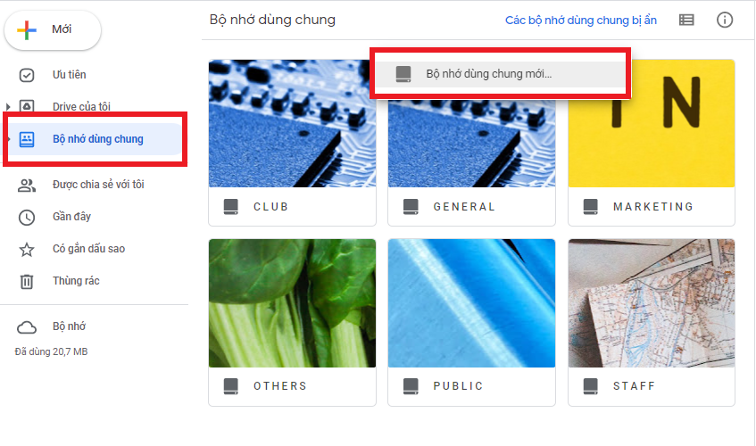 tạo share drive mới