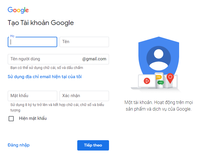 truy cập địa chỉ để tạo tài khoản gmail