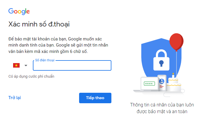 cách lập tài khoản gmail bằng xác minh số điện thoại