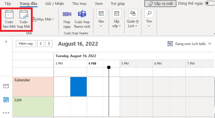lên lịch cuộc hẹn trong outlook