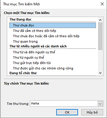 tìm kiếm thư mục email