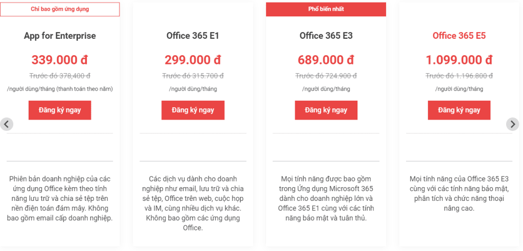 Bảng giá office 365
