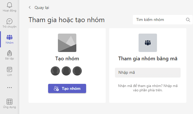 tạo nhóm teams