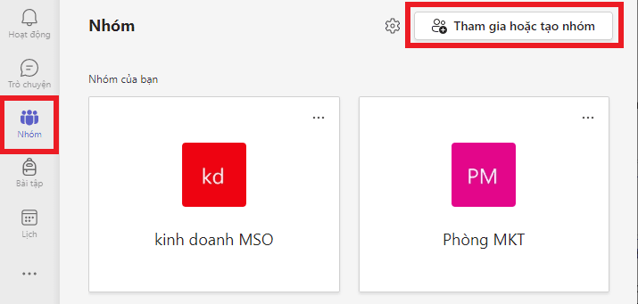tạo nhóm trên teams