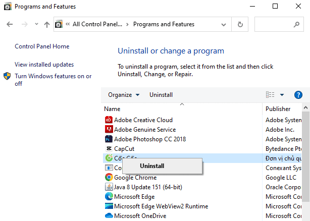 gỡ bỏ phần mềm