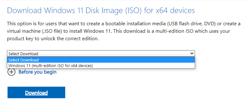tiến hành tải windows 11 iso