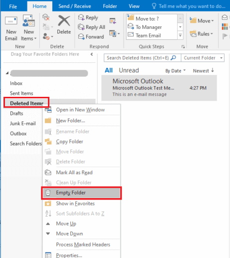 xóa toàn bộ email outlook