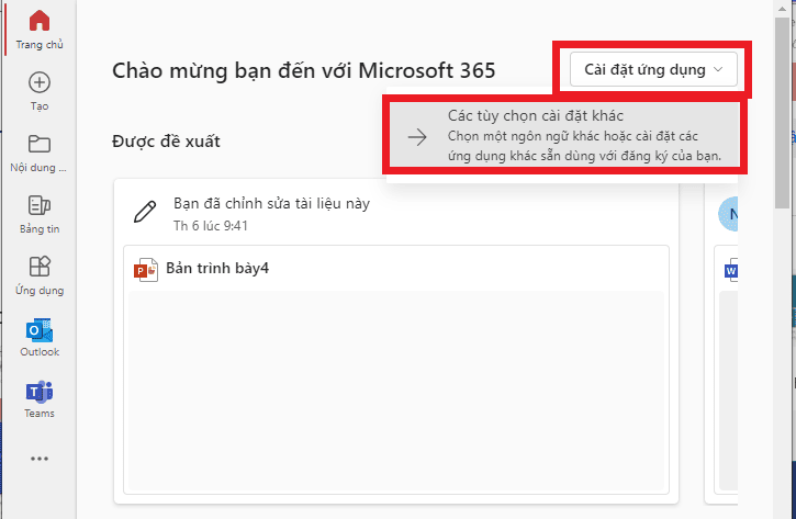 cài đặt office 365