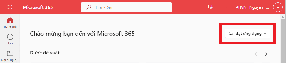cài đặt ứng dụng office 365