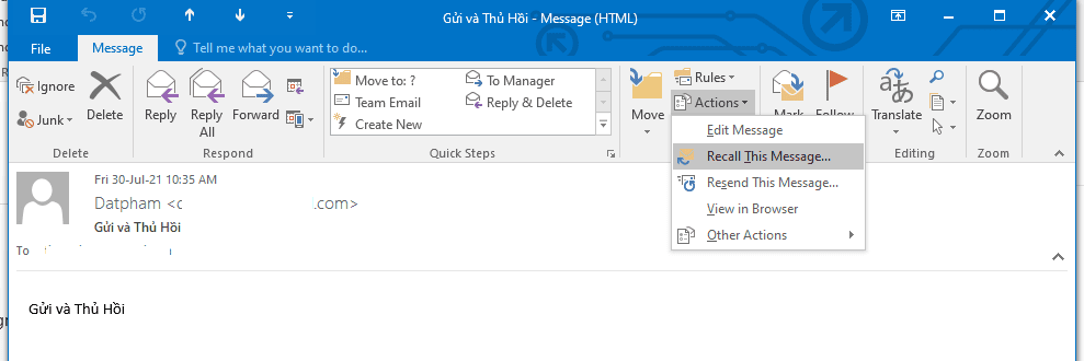 thu hồi outlook